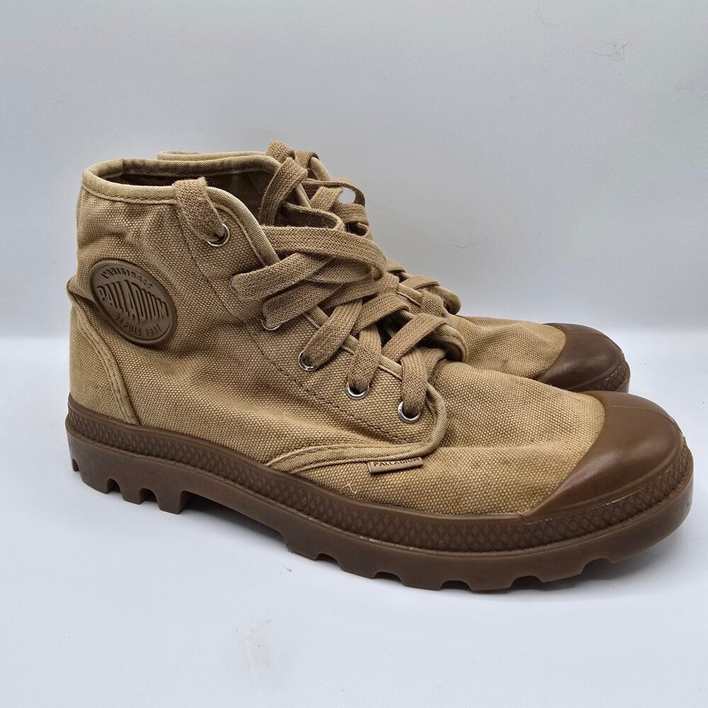 Palladium Pampa Hi tan canvas combat boot shoe rubber soles mens‎ 8
